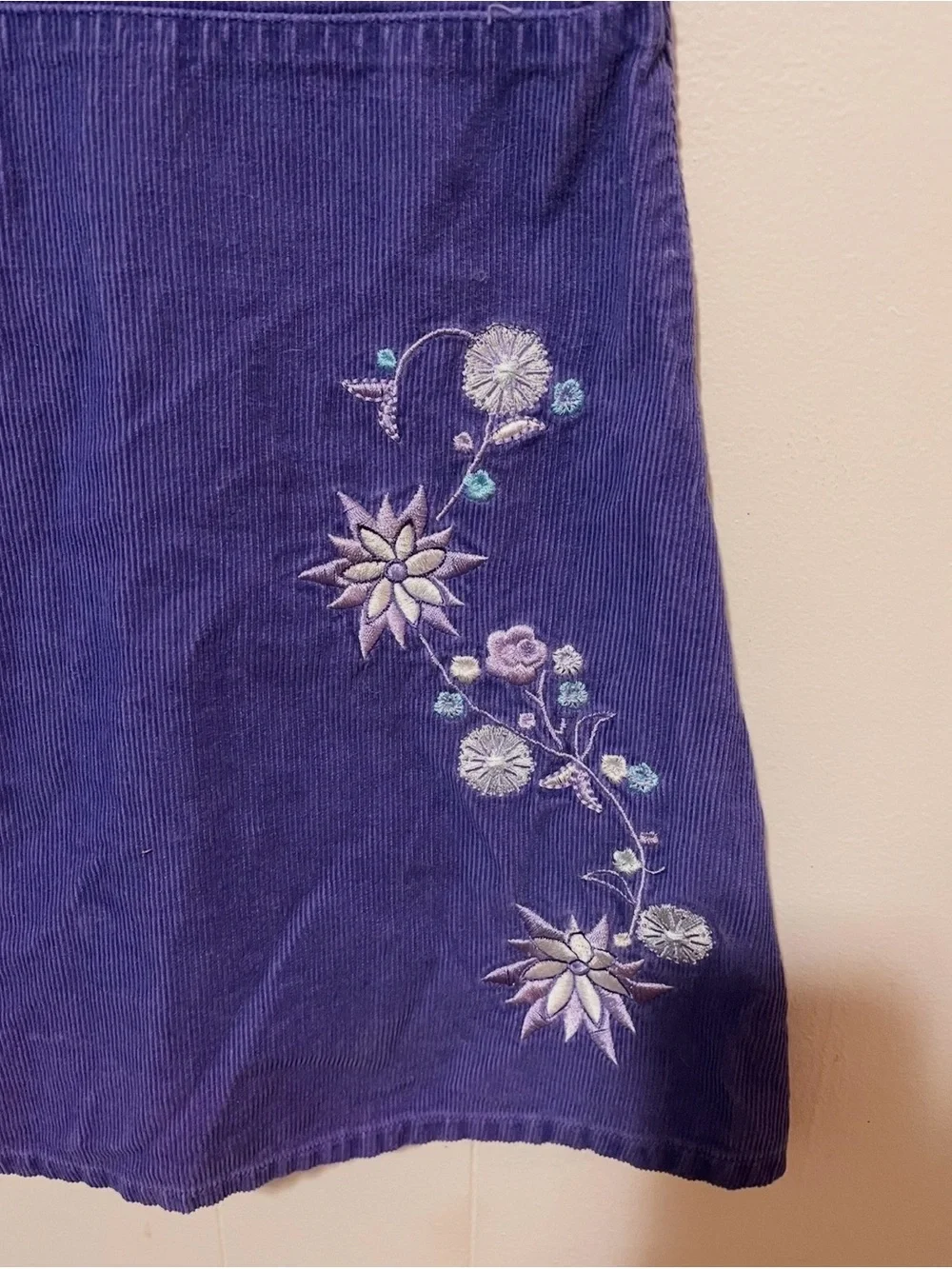 Vintage Toddler Girls Purple Corduroy Embroidered Jumper Dress 3T 4T